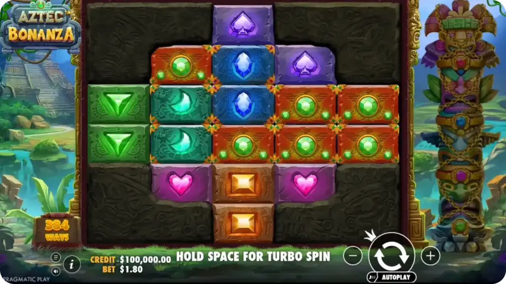 Aztec Bonanza slot gameplay with cascading reels and jungle theme
