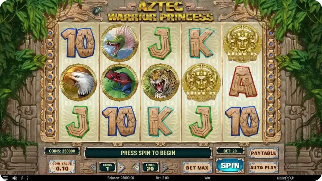 Aztec Warrior Princess slot gameplay with jungle theme and gold symbols Aztec Mythology slot