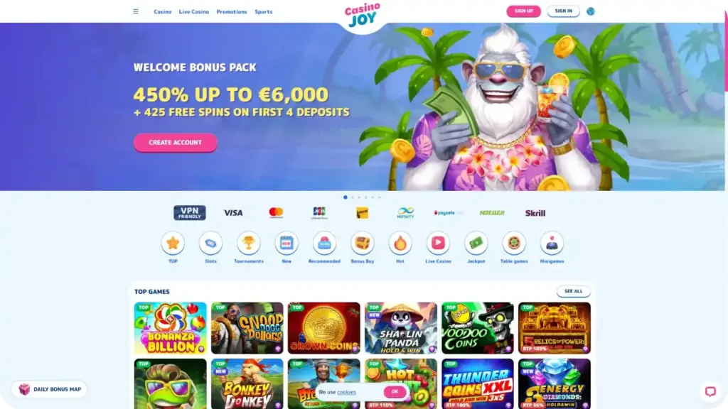 Casino Joy interface showing slot games and mobile layout and classic slot RTP comparison