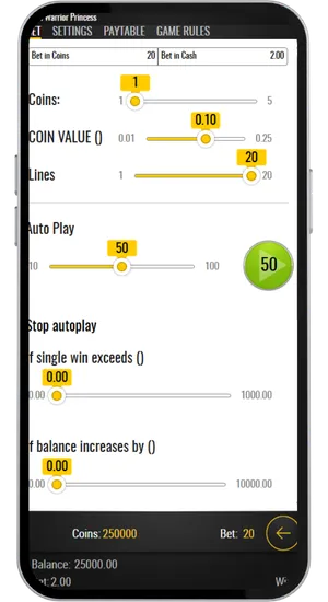 Aztec Warrior Princess bet control panel with the stake adjusted to a value between £0.20 and £100 to match the player's session budget before spinning