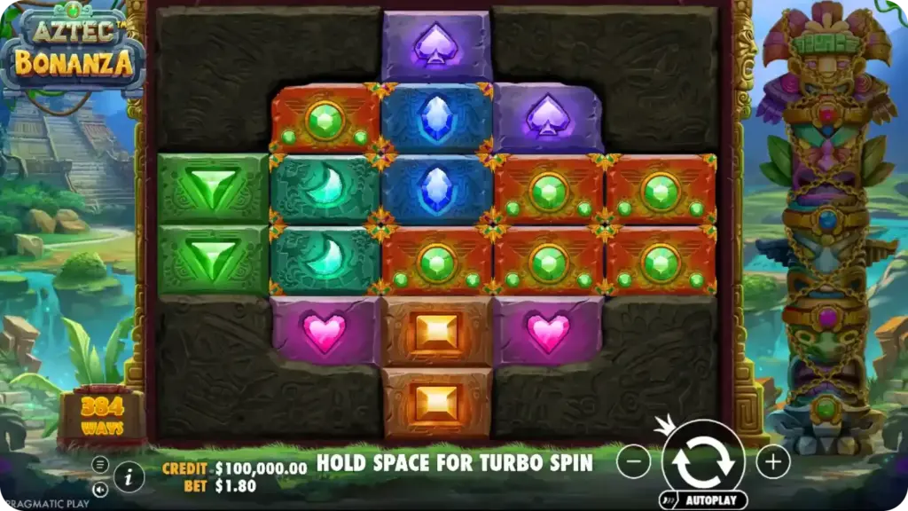 Aztec Bonanza slot design with jungle theme and gold symbols