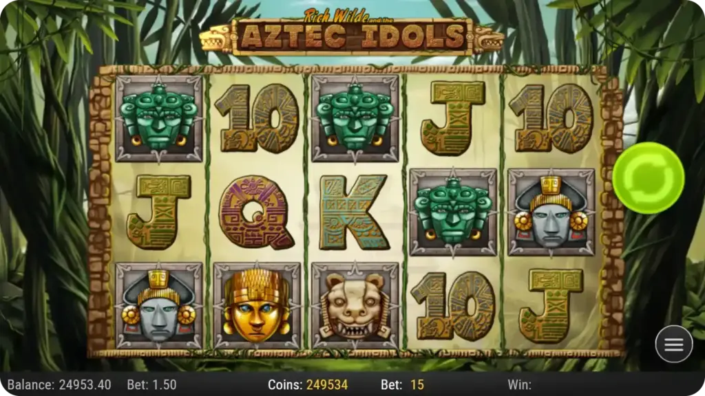 Aztec Idlos slot design with a temple setting with stone idols