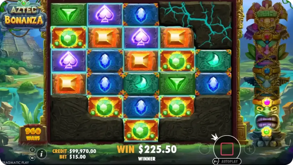 Aztec Bonanza cascading reels mechanic with symbol drops