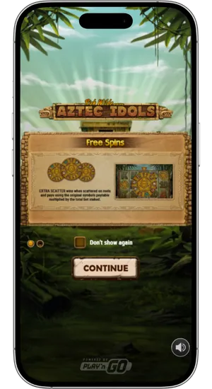 Aztec Idols slot gameplay on mobile device showing reels and expanding wild feature