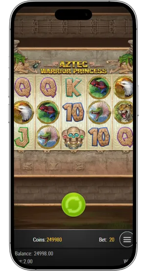 Aztec Warrior Princess mobile gameplay on smartphone showing reels and jungle temple interface