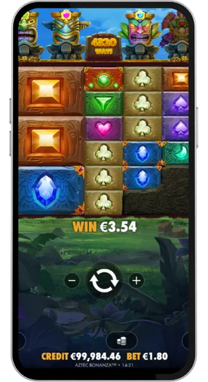 Aztec Bonanza cascade mechanic in action with winning symbols disappearing and new ones dropping in to extend the payout chain within one spin